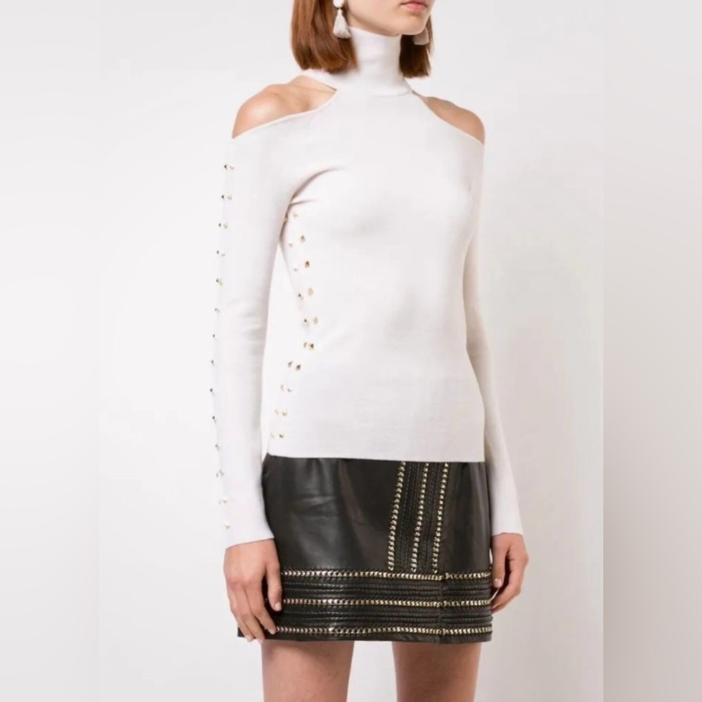 Alice + Olivia Kahlo Cold Shoulder Studded Sweater Size SP
